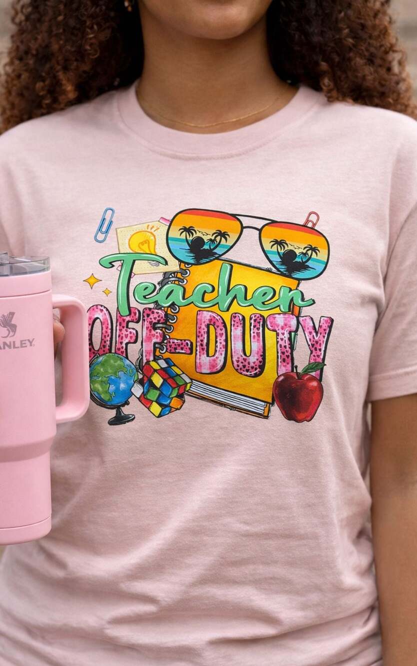 Handmade Teacher Off Duty Gildan Colors Retro Graphic T-Shirt